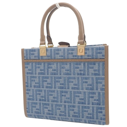 Zucca Sunshine Small Tote Bag in Denim and Calfskin, 8BH394AS3FF1PLM