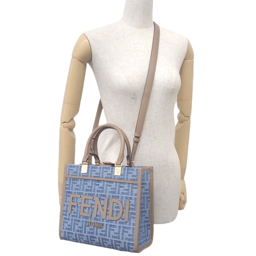 Zucca Sunshine Small Tote Bag in Denim and Calfskin, 8BH394AS3FF1PLM