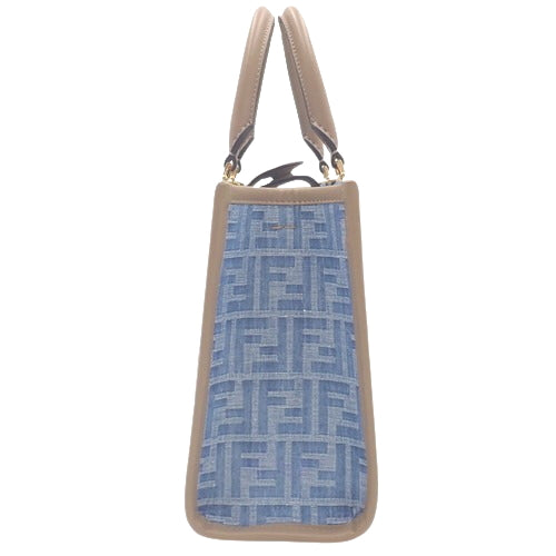 Zucca Sunshine Small Tote Bag in Denim and Calfskin, 8BH394AS3FF1PLM