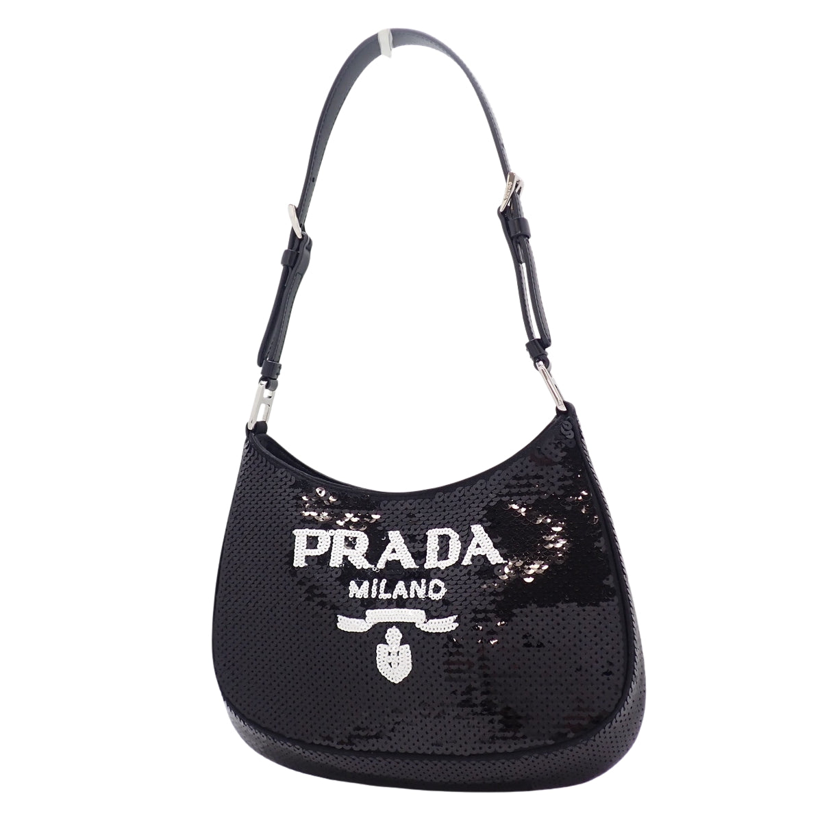 Cleo亮片单肩包,皮革和亮片材质,黑色,1BC169