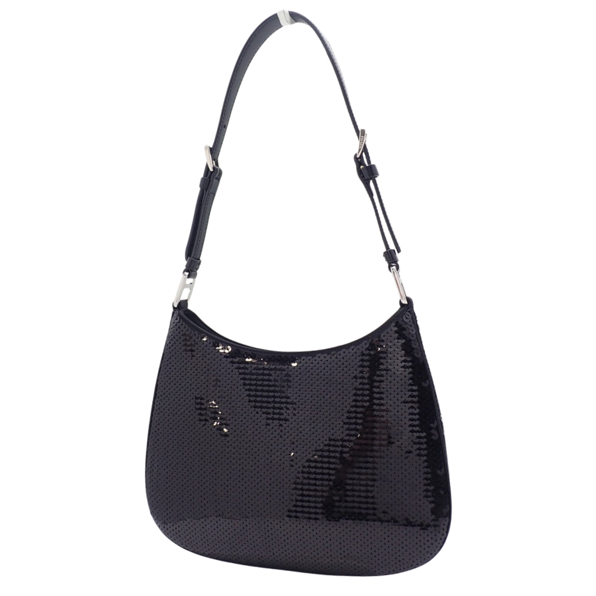 Cleo亮片单肩包,皮革和亮片材质,黑色,1BC169