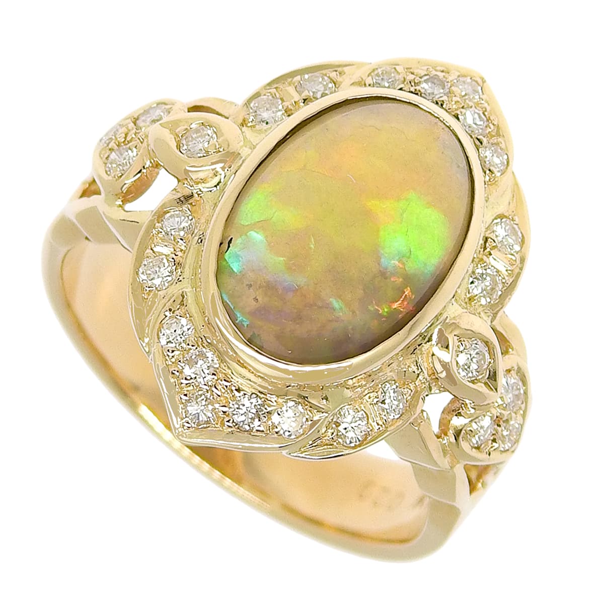 Opal and Diamond Ring, Opal/Diamond, 0.29 carats, 18K Yellow Gold.