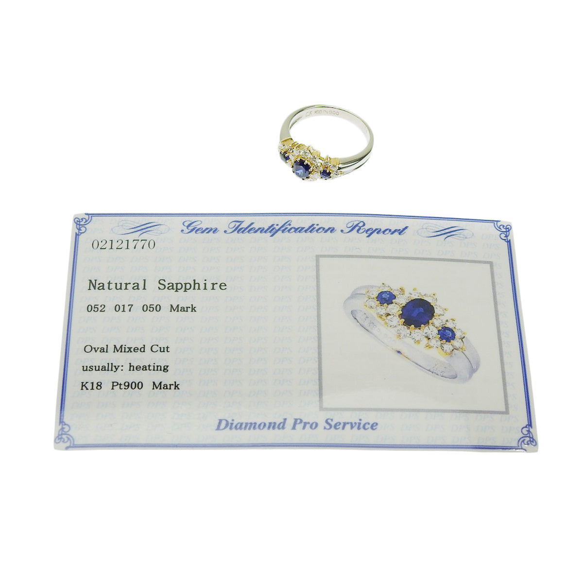 Sapphire and Diamond Ring: Sapphires 0.52ct, Diamonds 0.17ct/0.50ct, Platinum 900 (Pt900), 18k Yellow Gold (YG)