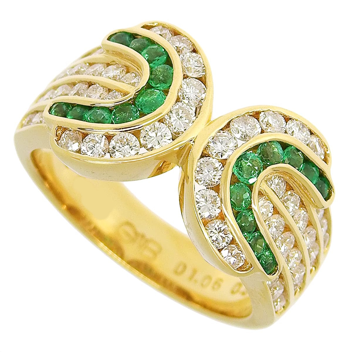 Diamond and Emerald Ring, Emerald 0.37ct, Diamond 1.06ct, 18K Yellow Gold (YG)