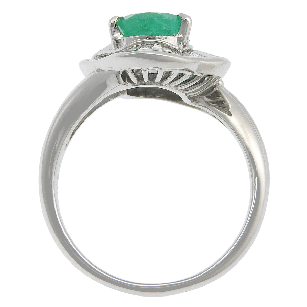 祖母绿钻石戒指 E1.59/D1.00 Pt900铂金 叶子造型 水滴形