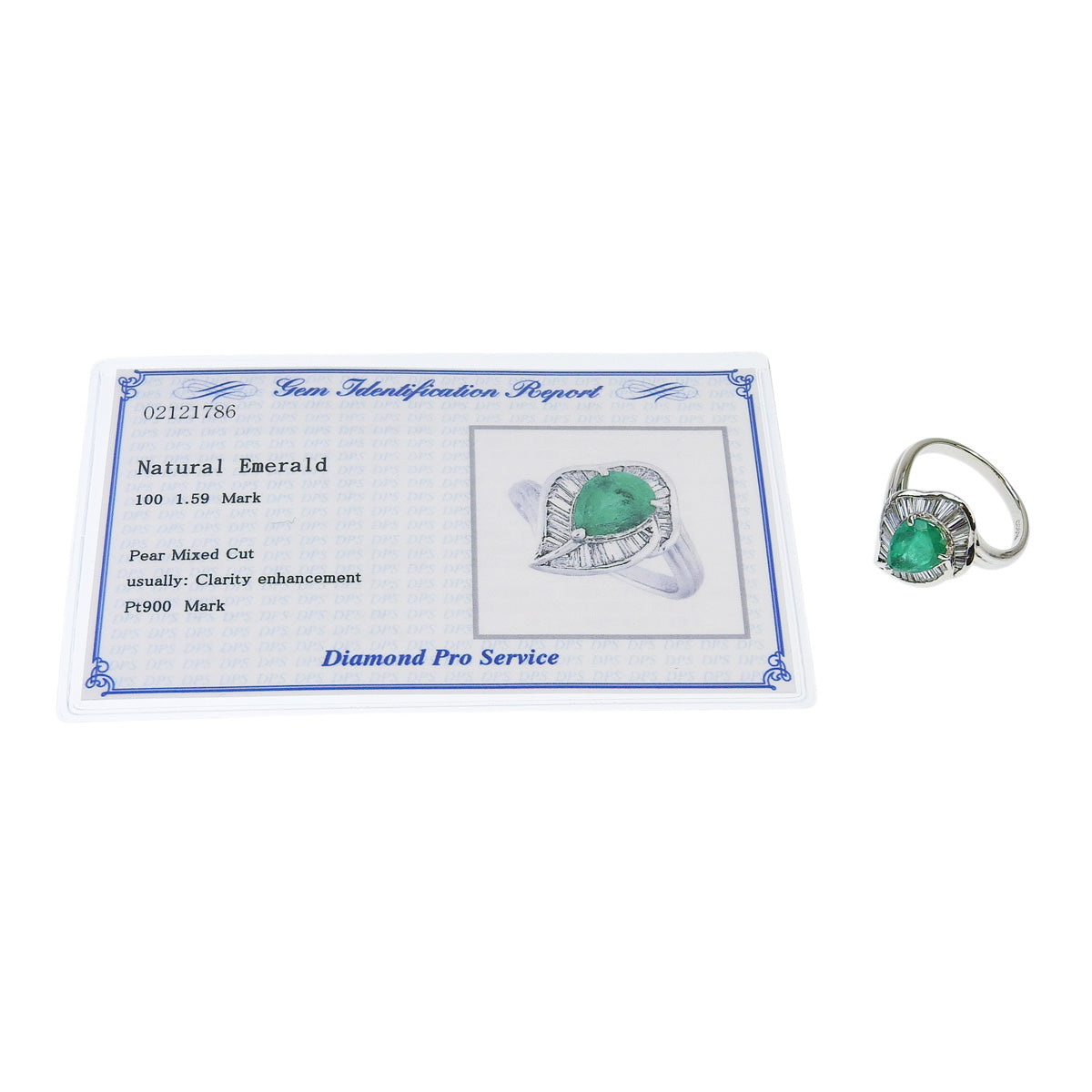 祖母绿钻石戒指 E1.59/D1.00 Pt900铂金 叶子造型 水滴形