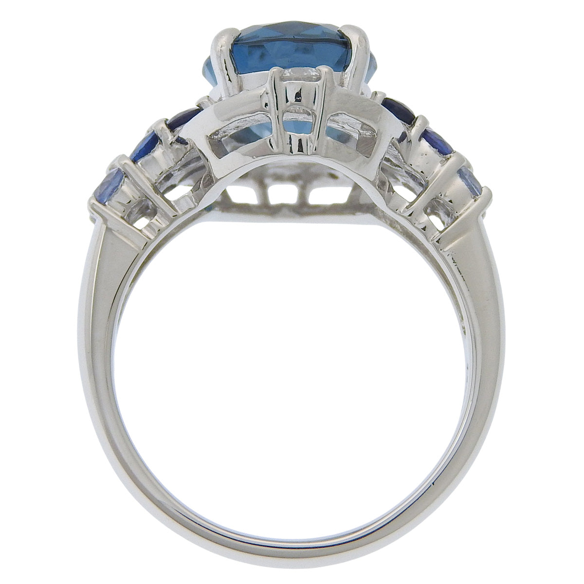 Blue Topaz and Diamond Ring, BT4.40/D0.39, Pt900 Platinum