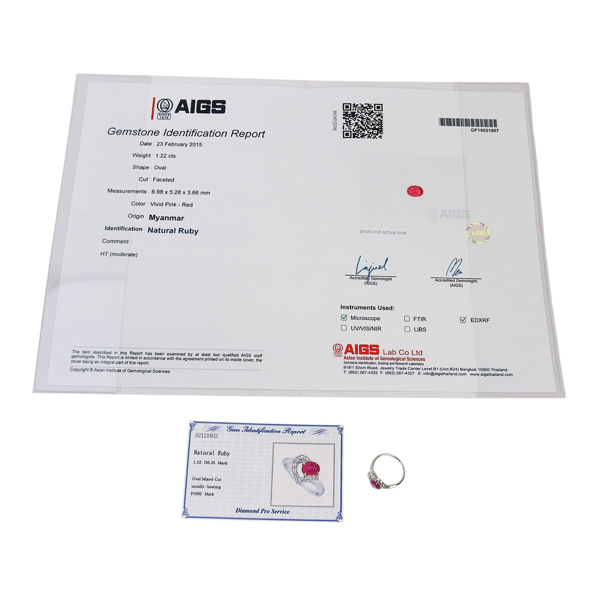 红宝石钻石戒指 R1.22/D0.35 Pt900铂金