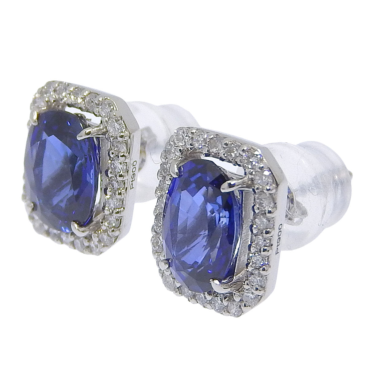 Sapphire and Diamond Earrings S0.80,0.80/D0.22,0.22 Pt900 Platinum