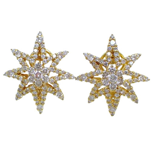Eight-pointed star diamond earrings D4.00 K18 yellow gold YG
