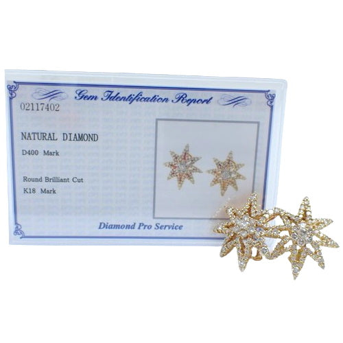 Eight-pointed star diamond earrings D4.00 K18 yellow gold YG