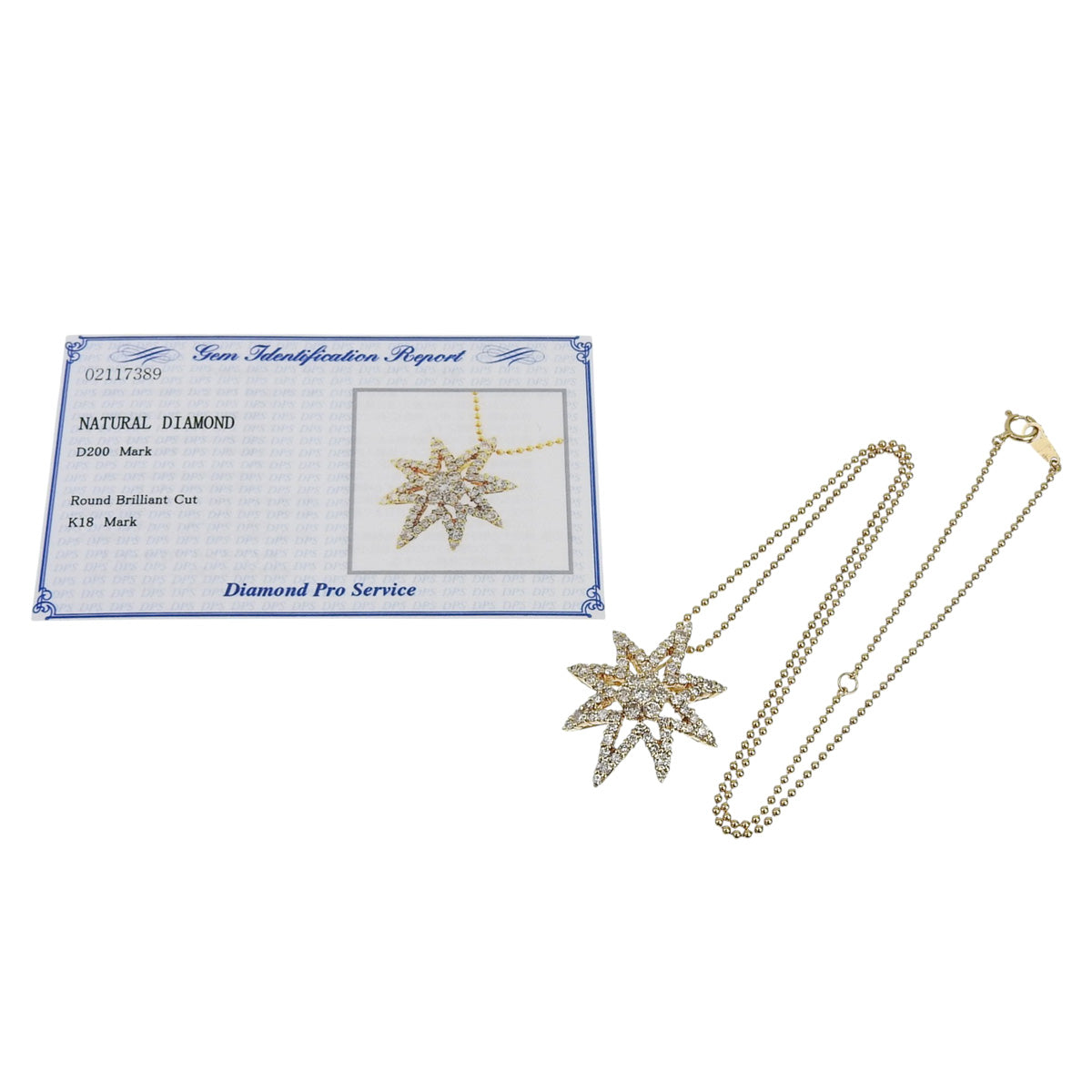 Eight-pointed star diamond necklace D2.00 K18 yellow gold YG