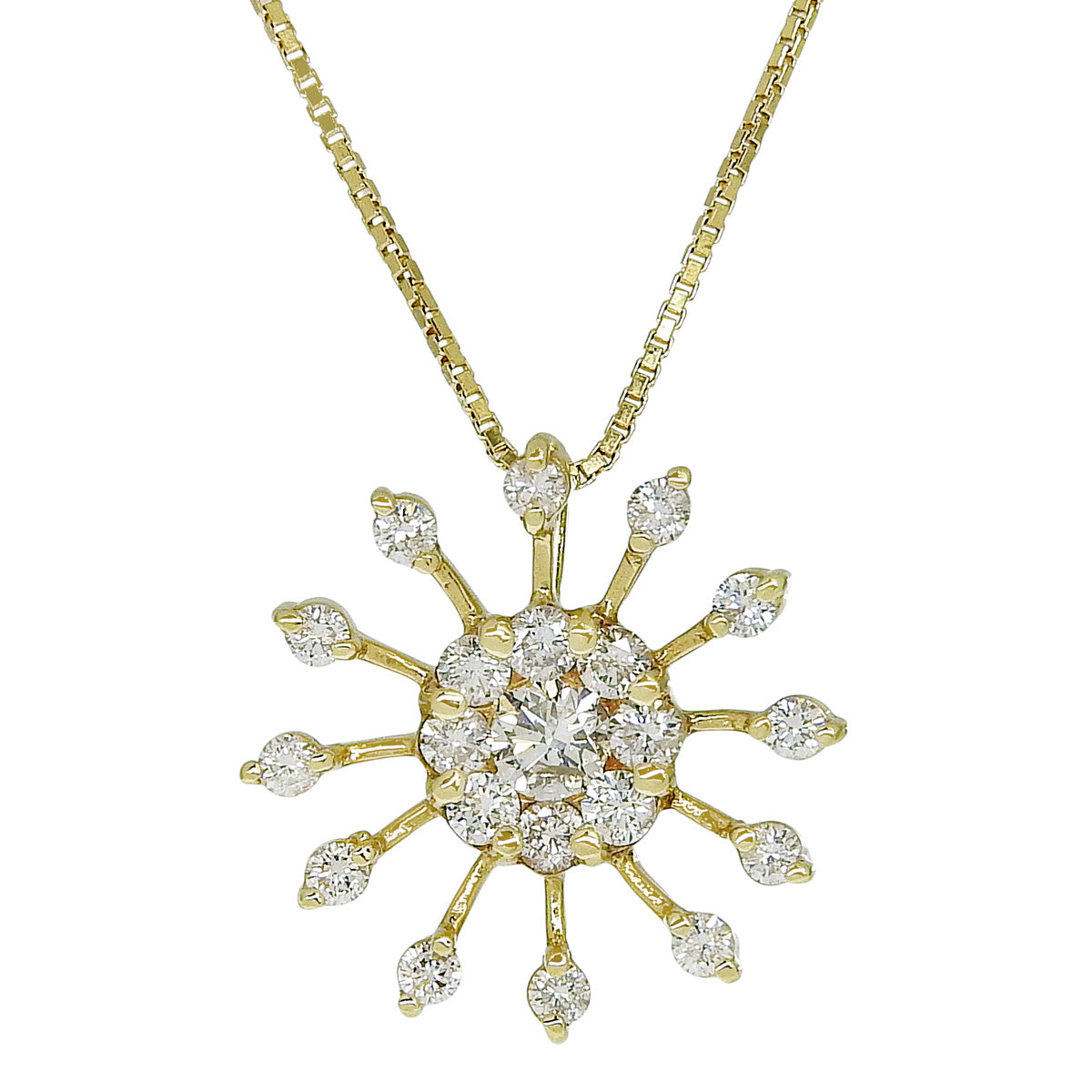Diamond Necklace, 0.55 carats, 18K Yellow Gold, Flower Motif.