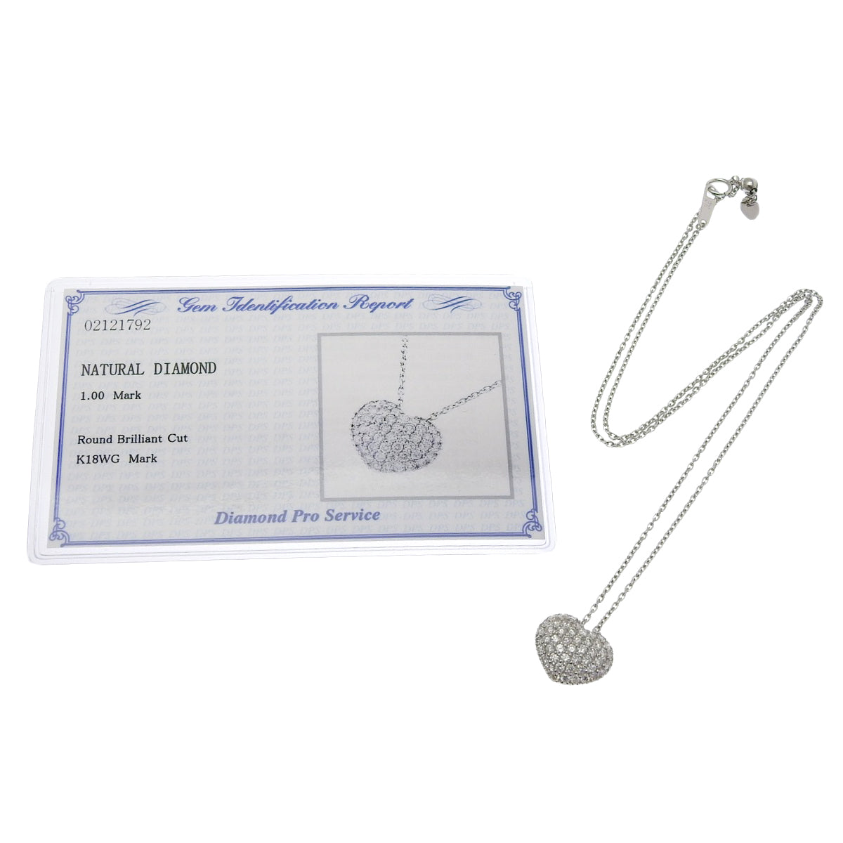 ダイヤモンド ハート ネックレス D1.00 K18 ホワイトゴールド WG パヴェ