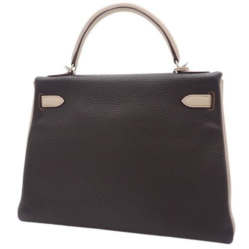 Kelly 32 (inner stitching) Tricolore, Taurillon Clemence leather, palladium hardware, Argile, Tabac, camel, chocolate, G stamp
