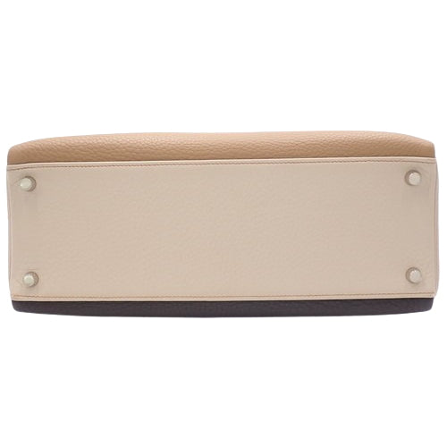Kelly 32 (inner stitching) Tricolore, Taurillon Clemence leather, palladium hardware, Argile, Tabac, camel, chocolate, G stamp