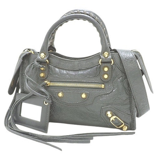Classic Mini City Bag, Leather, Gray, 300295, 2-Way (shoulder, crossbody)
