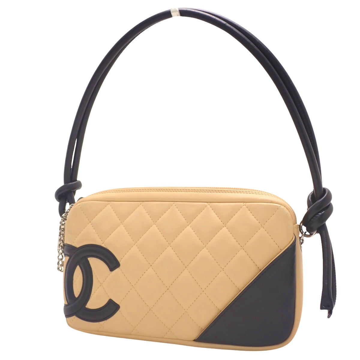 Cambon Line Matelasse Coco Mark Handbag in Beige and Black Lambskin A25175