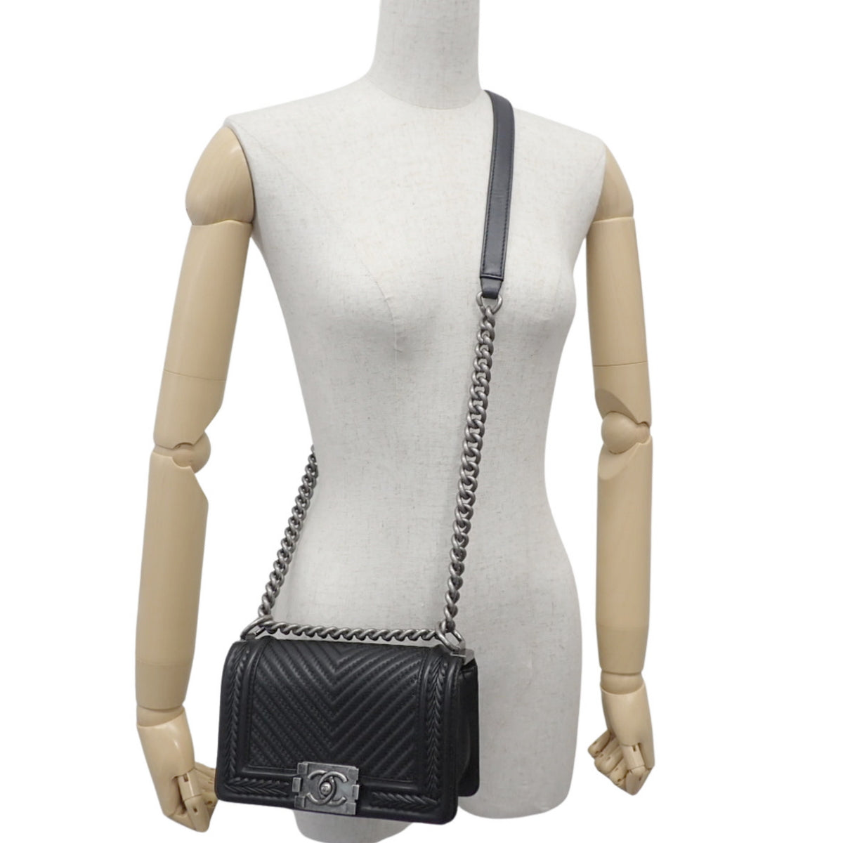 Boy Chanel V-Stitch Coco Mark Chain Shoulder Bag, Lambskin, Black