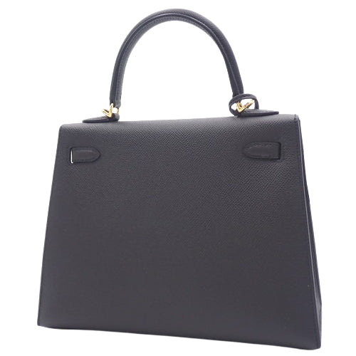 Brand New Kelly 25 (Exterior Stitched) Epsom Calfskin Black, Gold Hardware, K stamp.