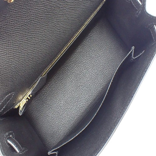 Brand New Kelly 25 (Exterior Stitched) Epsom Calfskin Black, Gold Hardware, K stamp.