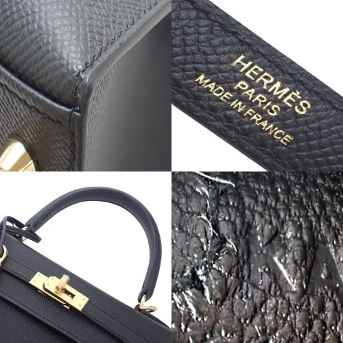 Brand New Kelly 25 (Exterior Stitched) Epsom Calfskin Black, Gold Hardware, K stamp.
