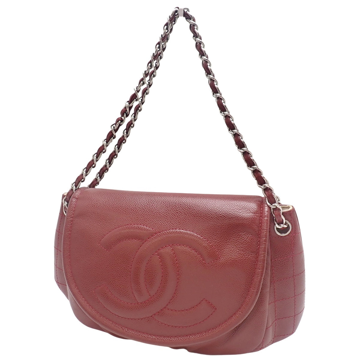 Chanel Chocolate Bar Coco Mark Half-Moon Shoulder Bag, Caviar Skin, Bordeaux