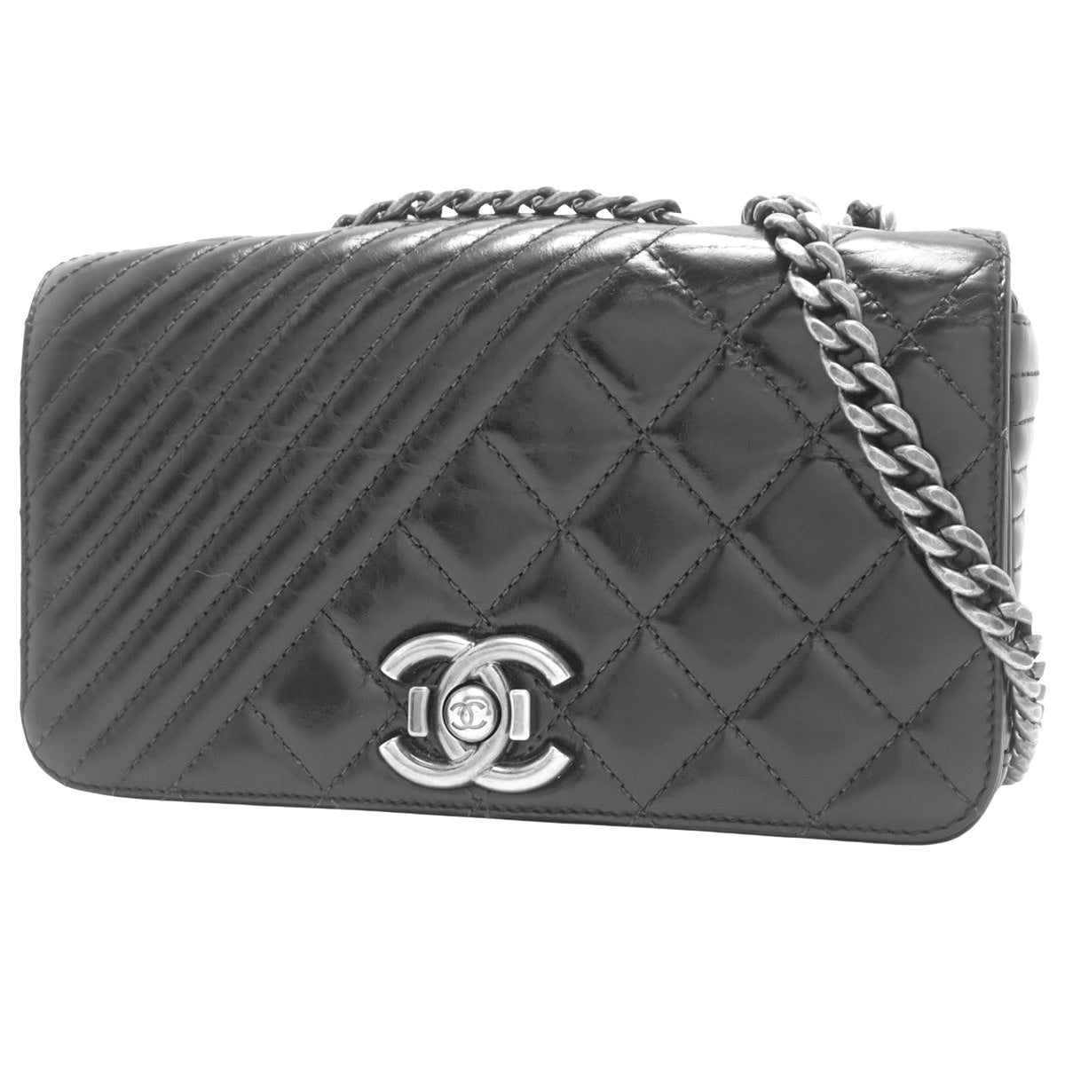 Coco Boy Coco Mark Chain Shoulder Bag, Leather, Black