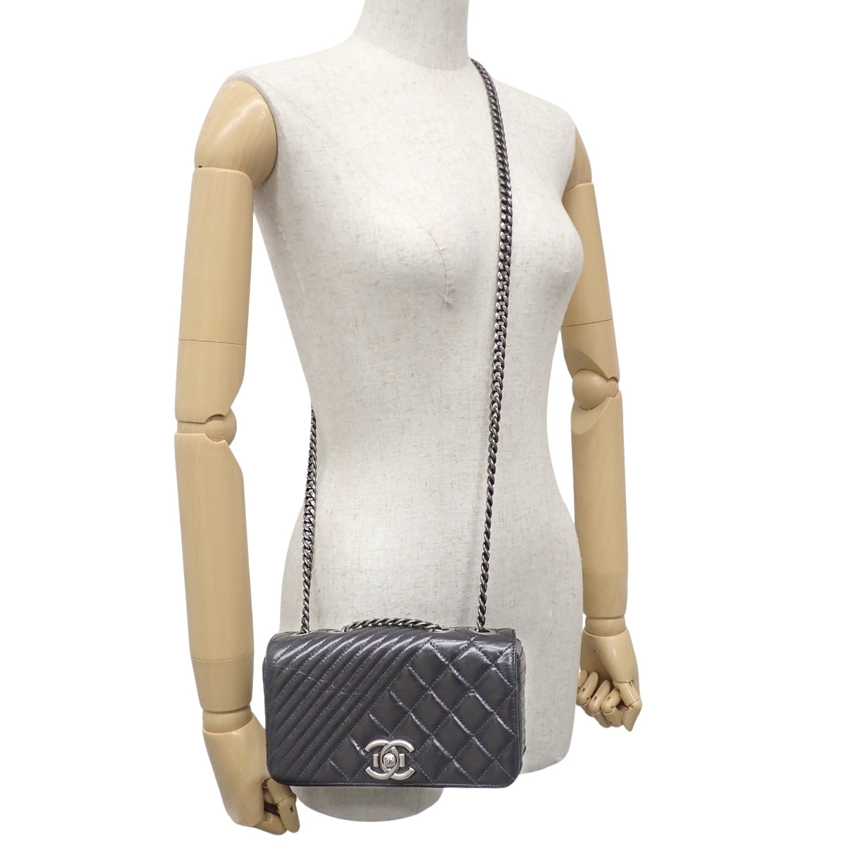 Coco Boy Coco Mark Chain Shoulder Bag, Leather, Black