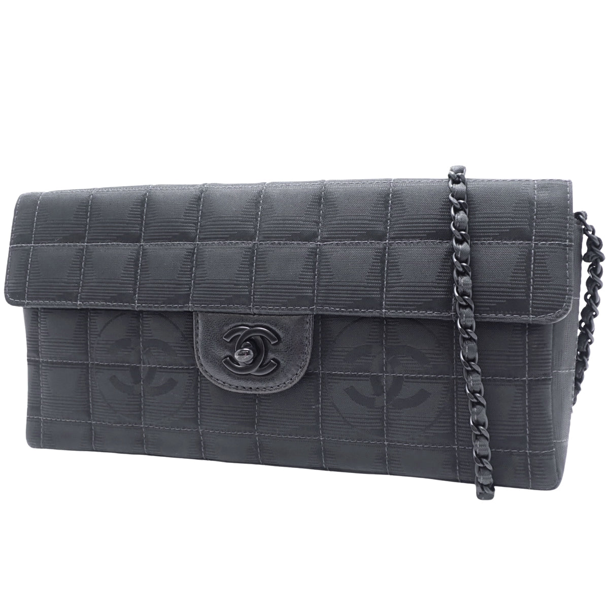 新款旅行系列 Coco Mark 链条单肩包,皮革和尼龙提花面料,黑色,A15316