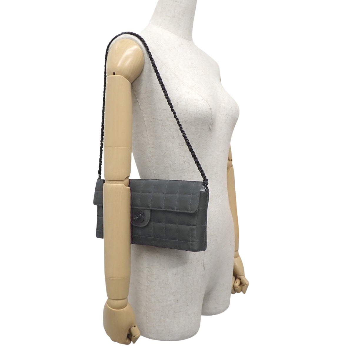 新款旅行系列 Coco Mark 链条单肩包,皮革和尼龙提花面料,黑色,A15316