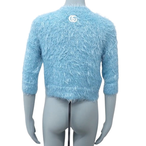 Cropped Shaggy Knit Sweater, Size XS, 3/4 Sleeves, GG Logo
