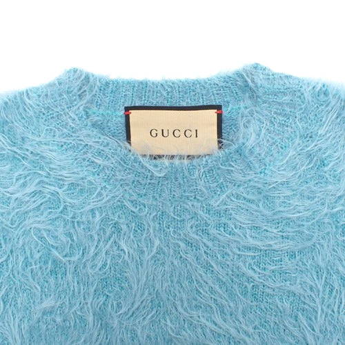 Cropped Shaggy Knit Sweater, Size XS, 3/4 Sleeves, GG Logo