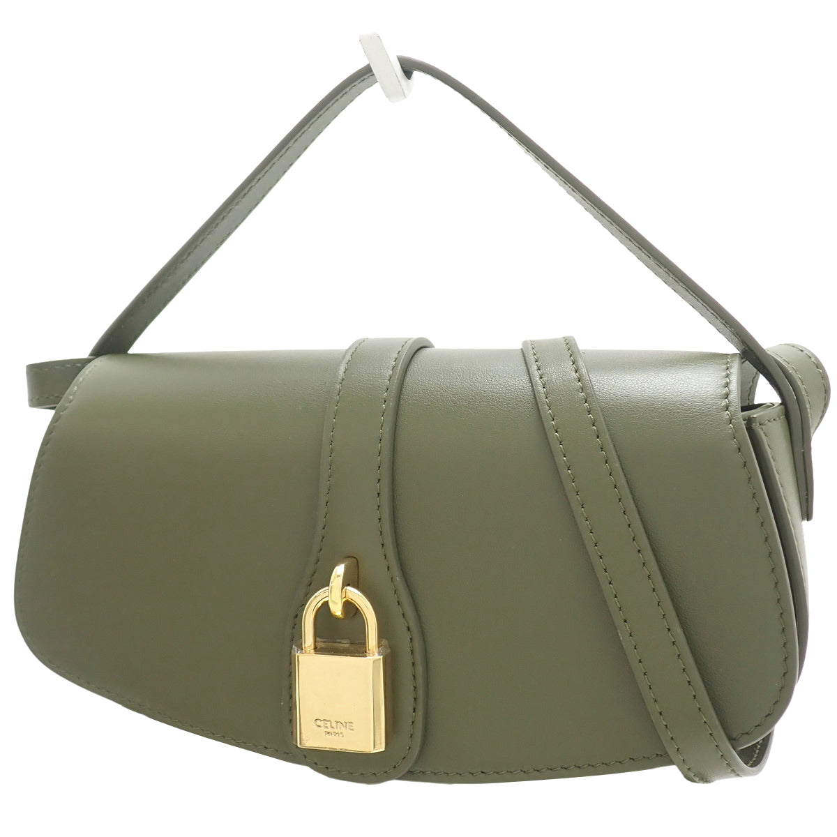 Khaki calfskin clutch bag with strap 10I593DQ1.31DO