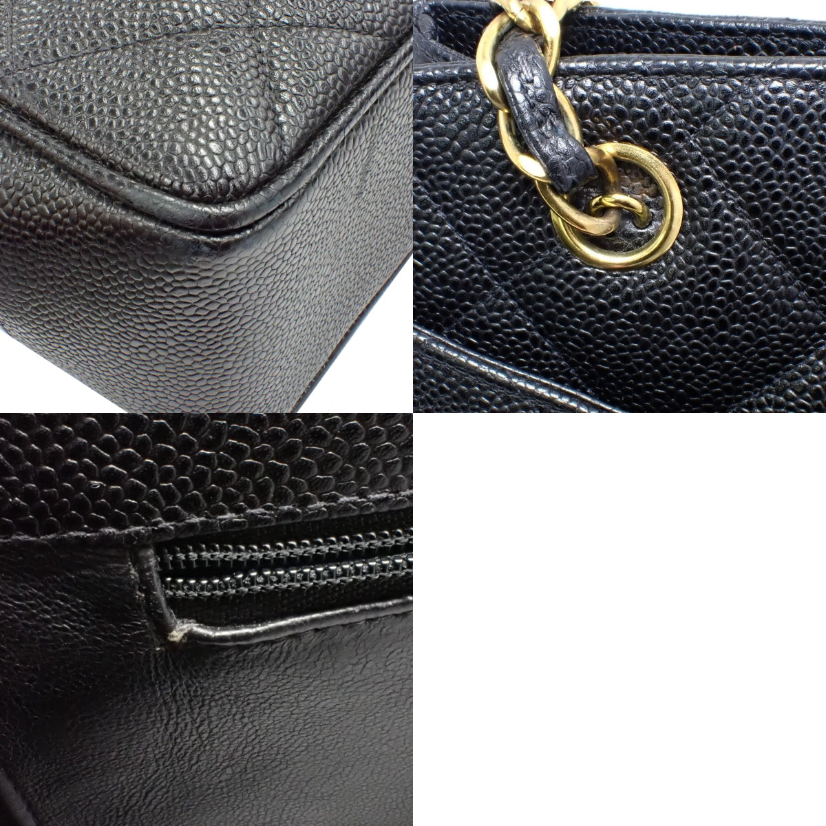 Matelasse Coco Mark Chain Shoulder Bag, Caviar Skin, Black