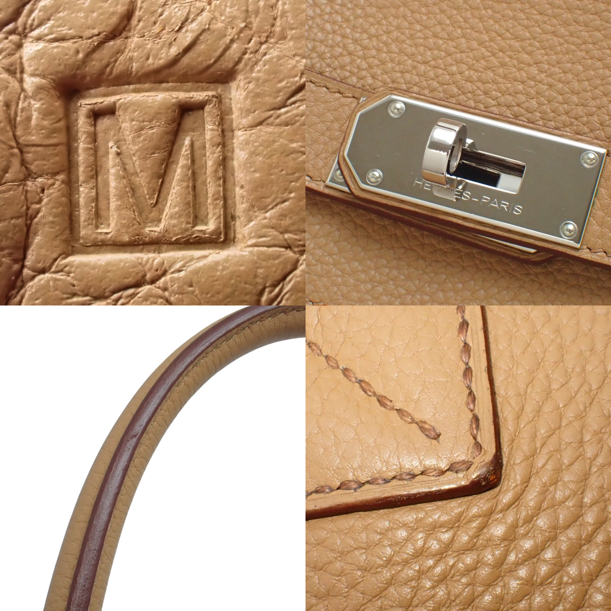 Taurillon Clemence皮革肩背包,配钯金配件和Tabac驼色及银色配件。□M压印。