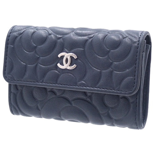 Camellia Card Case, Leather, Navy, A81937, Business Card Holder, Pass Case, Mini Wallet, Coin Case