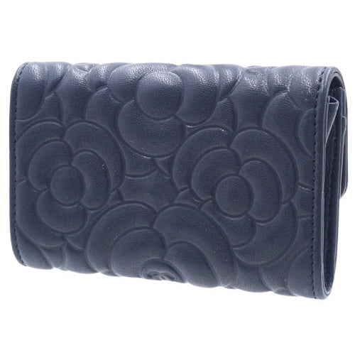 Camellia Card Case, Leather, Navy, A81937, Business Card Holder, Pass Case, Mini Wallet, Coin Case