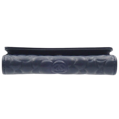 Camellia Card Case, Leather, Navy, A81937, Business Card Holder, Pass Case, Mini Wallet, Coin Case
