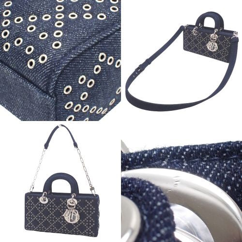 Cannage Lady D-Joy Medium Eyelet Cotton Denim Bag