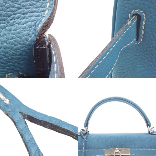 Kelly 32(内缝线)Togo,钯金配件,蓝色牛仔布,□I 印章