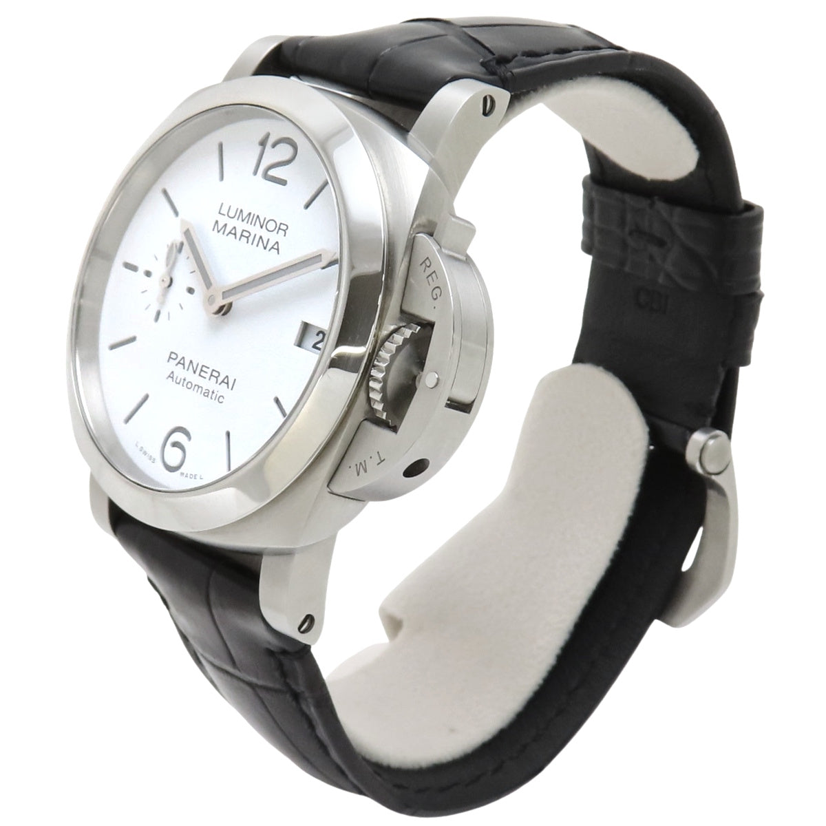 PAM01371 Luminor Quaranta, stainless steel/leather, automatic winding, white dial.