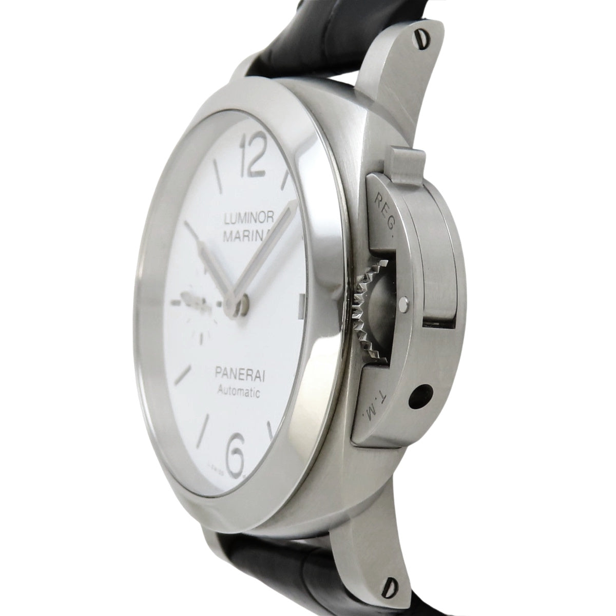 PAM01371 Luminor Quaranta, stainless steel/leather, automatic winding, white dial.