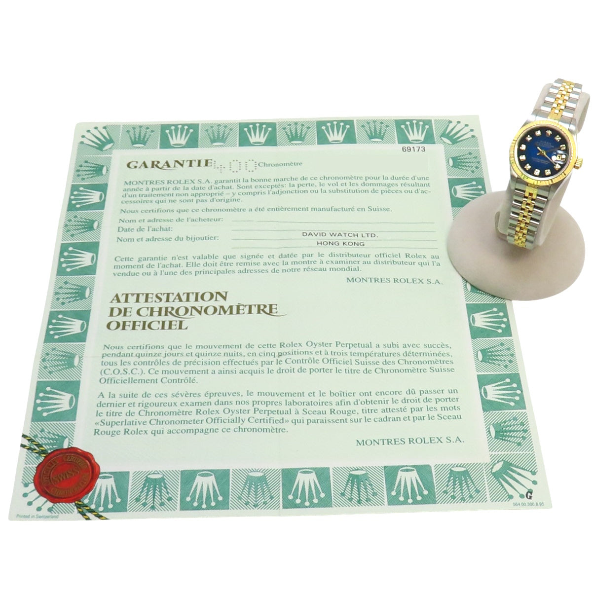 【附保修卡】69173G 日志型腕表 YG/SS W号 自动上链 蓝色