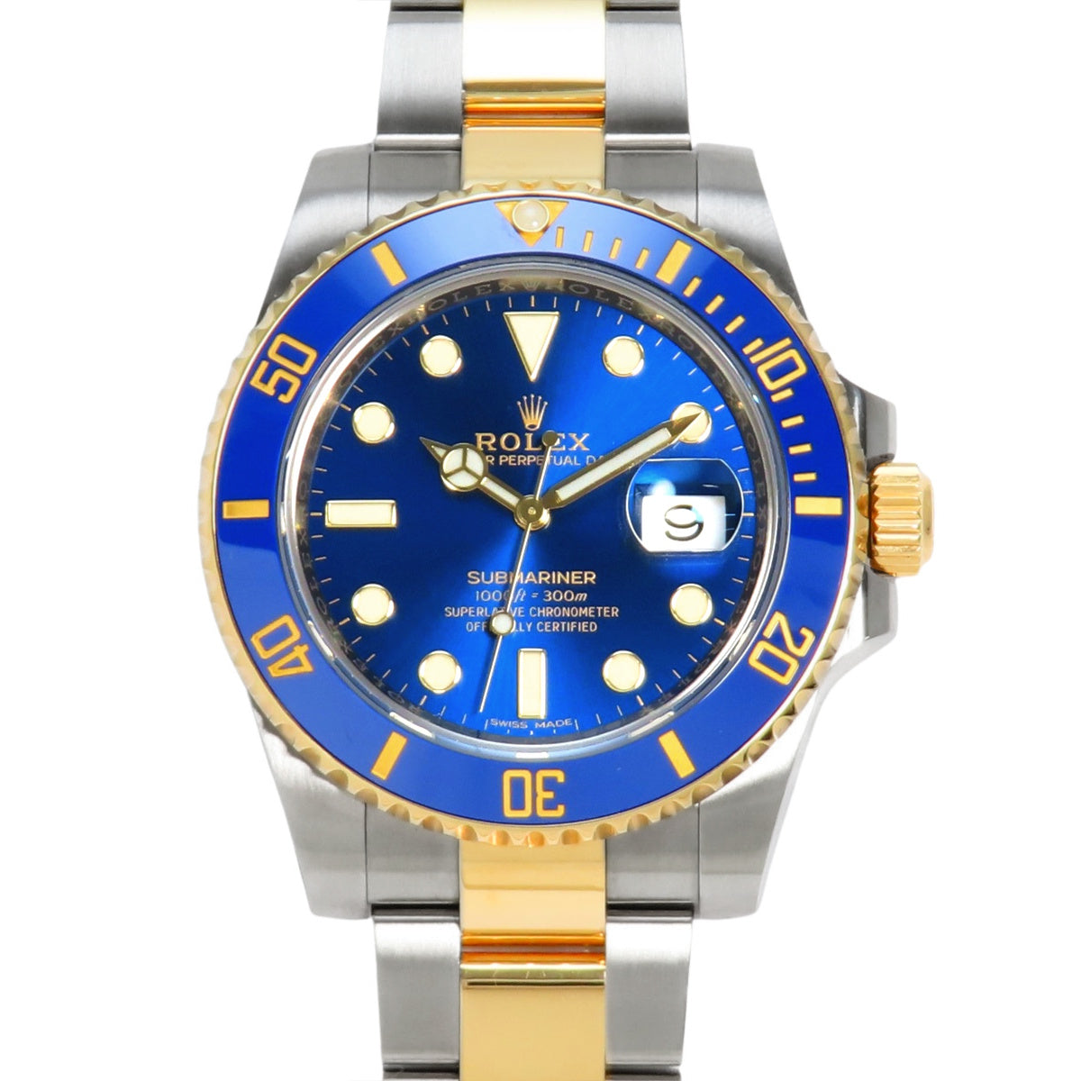 116613LB 潜航者日历型腕表,黄金/不锈钢材质,随机编号,自动上链,2020年8月购入,蓝金表壳