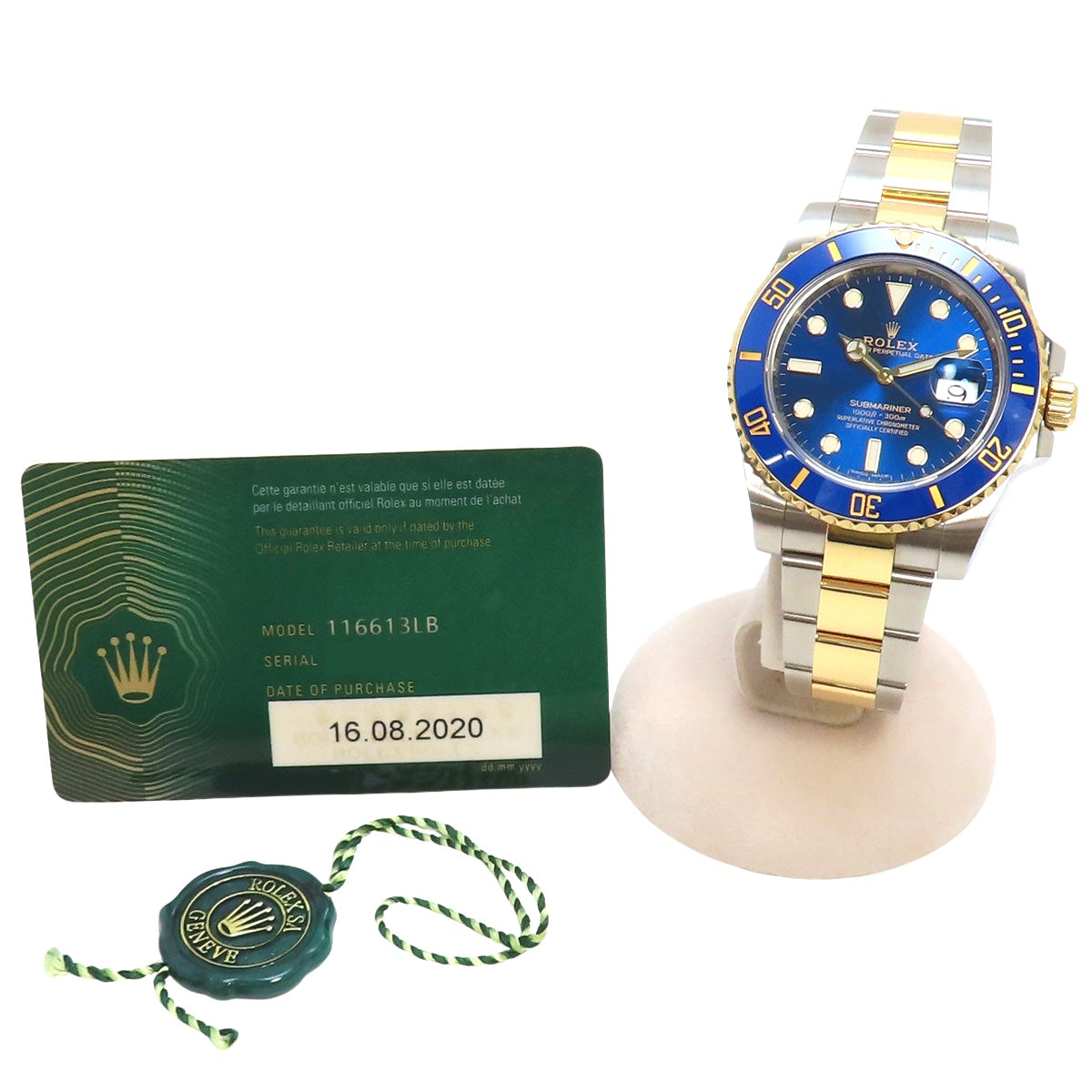 116613LB Submariner Date, YG/SS, Random Number, Automatic, Purchased August 2020, Blue Gold