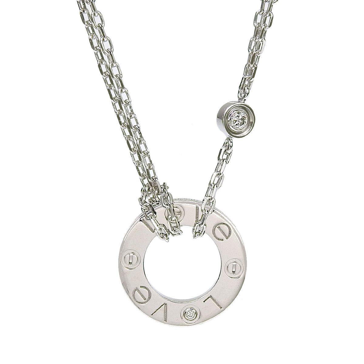 LOVE Circle Necklace, Diamond, K18 White Gold, WG, Jewelry, Accessory, Love Necklace, 2PD