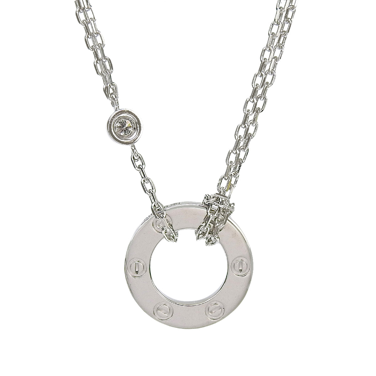 LOVE Circle Necklace, Diamond, K18 White Gold, WG, Jewelry, Accessory, Love Necklace, 2PD