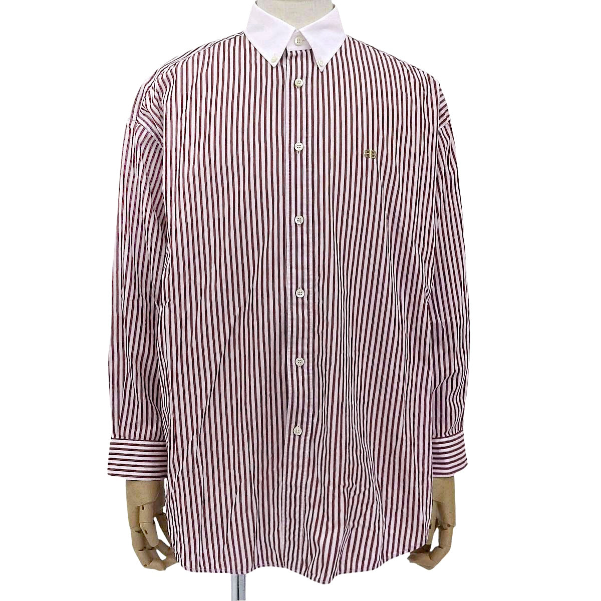 ストライプ ロゴ刺繍 オーバーサイズシャツ 36