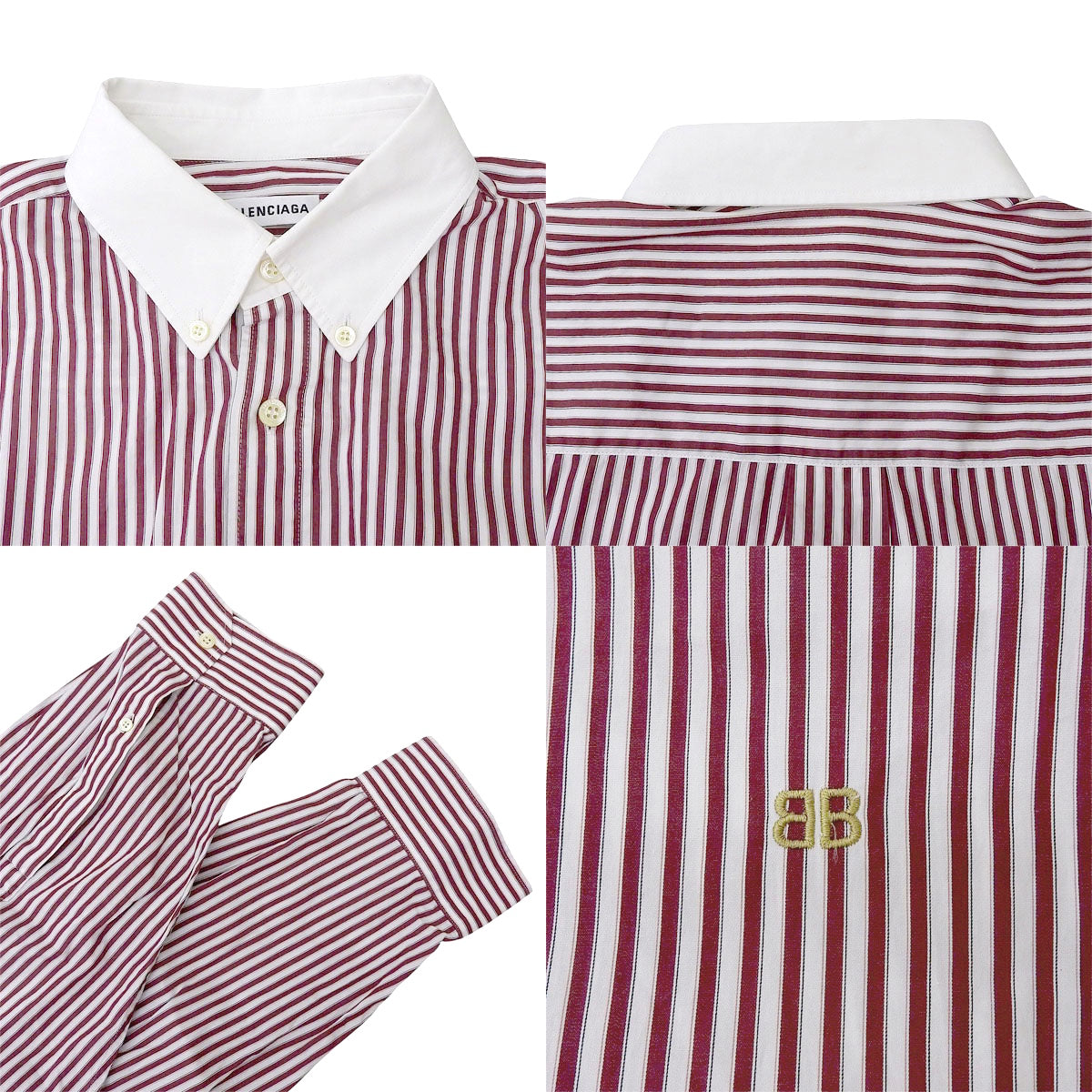 条纹徽标刺绣超大衬衫,36 码